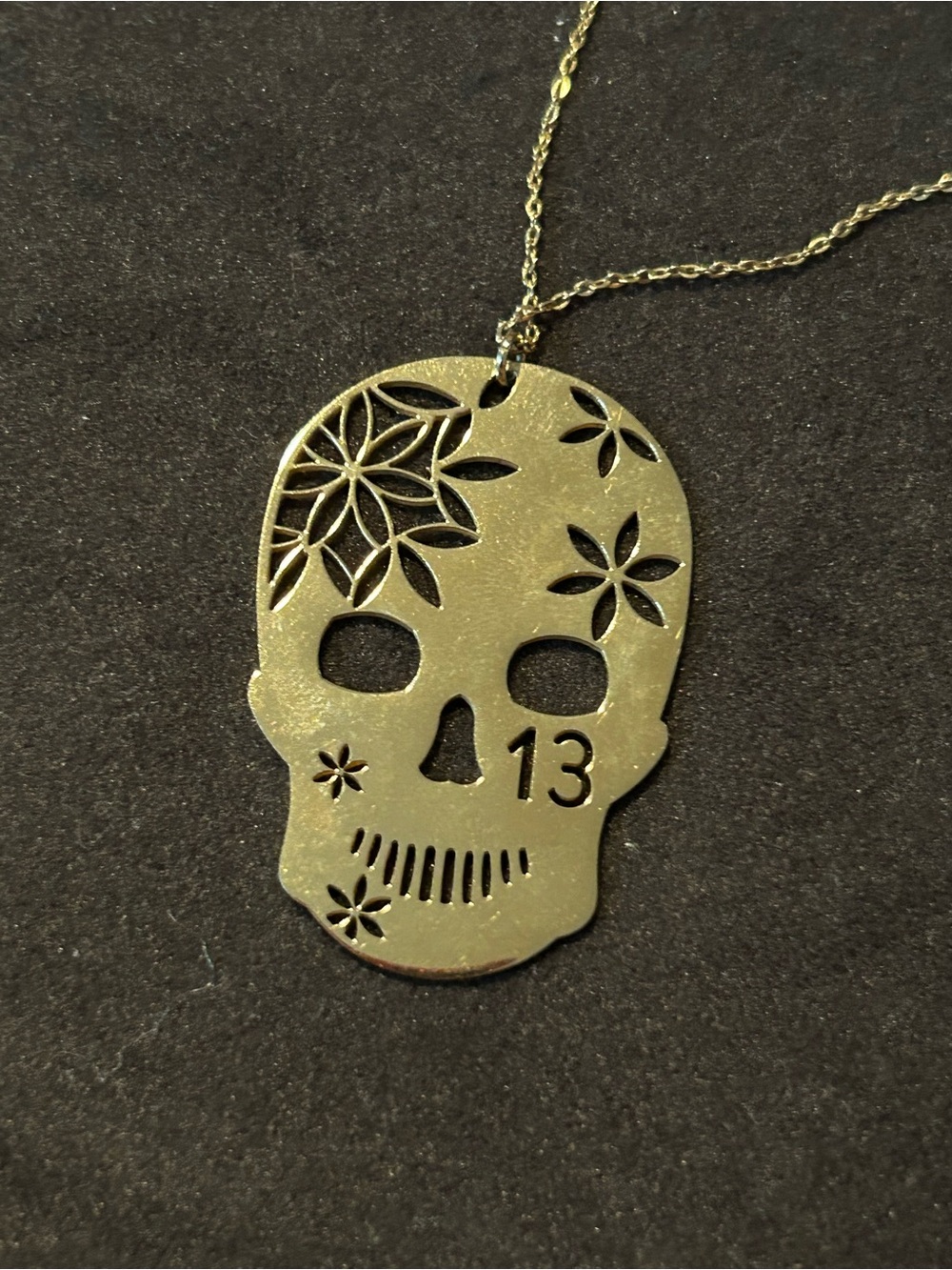 Source Unknown Gold-Tone Floral Skull Pendant Necklace